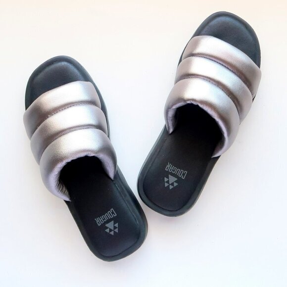 COUGAR Julep Silver Metallic Leather Water-repellent Puffy Slide Flat Sandals - Picture 15 of 16